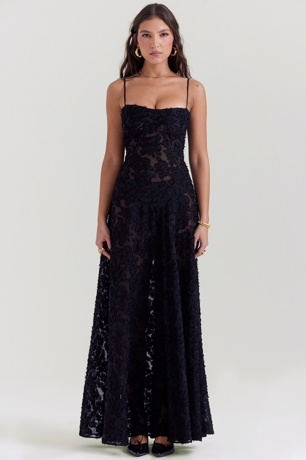 Sharon | Floral Embroidered Bodycon Maxi Dress