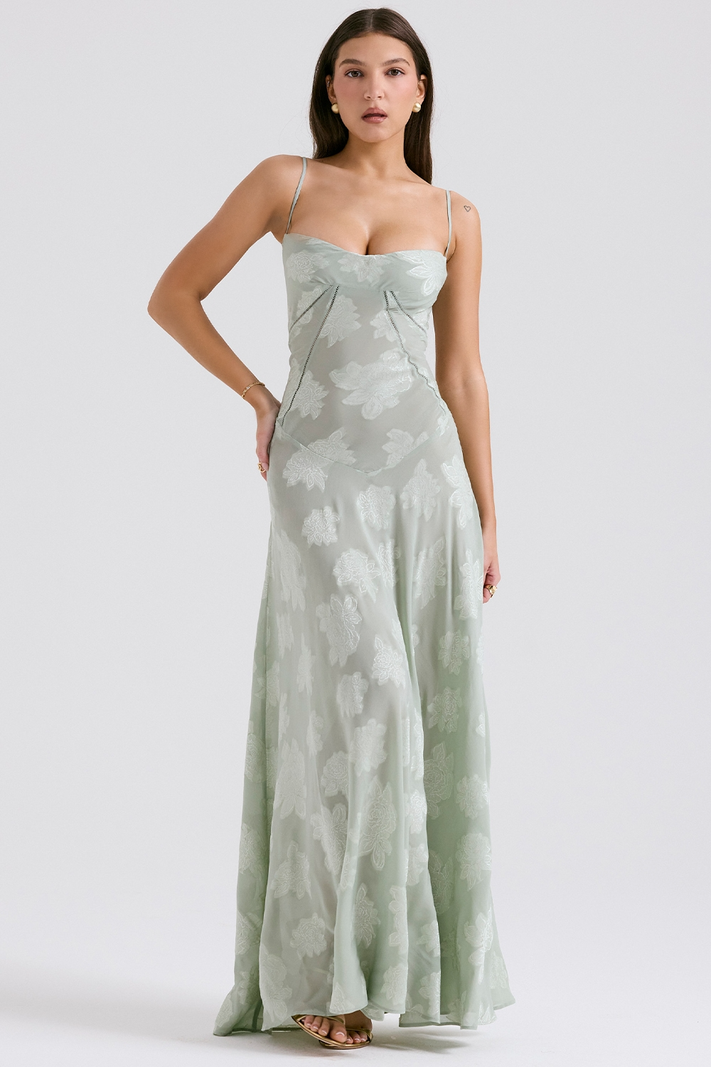 Sharon | Floral Embroidered Bodycon Maxi Dress