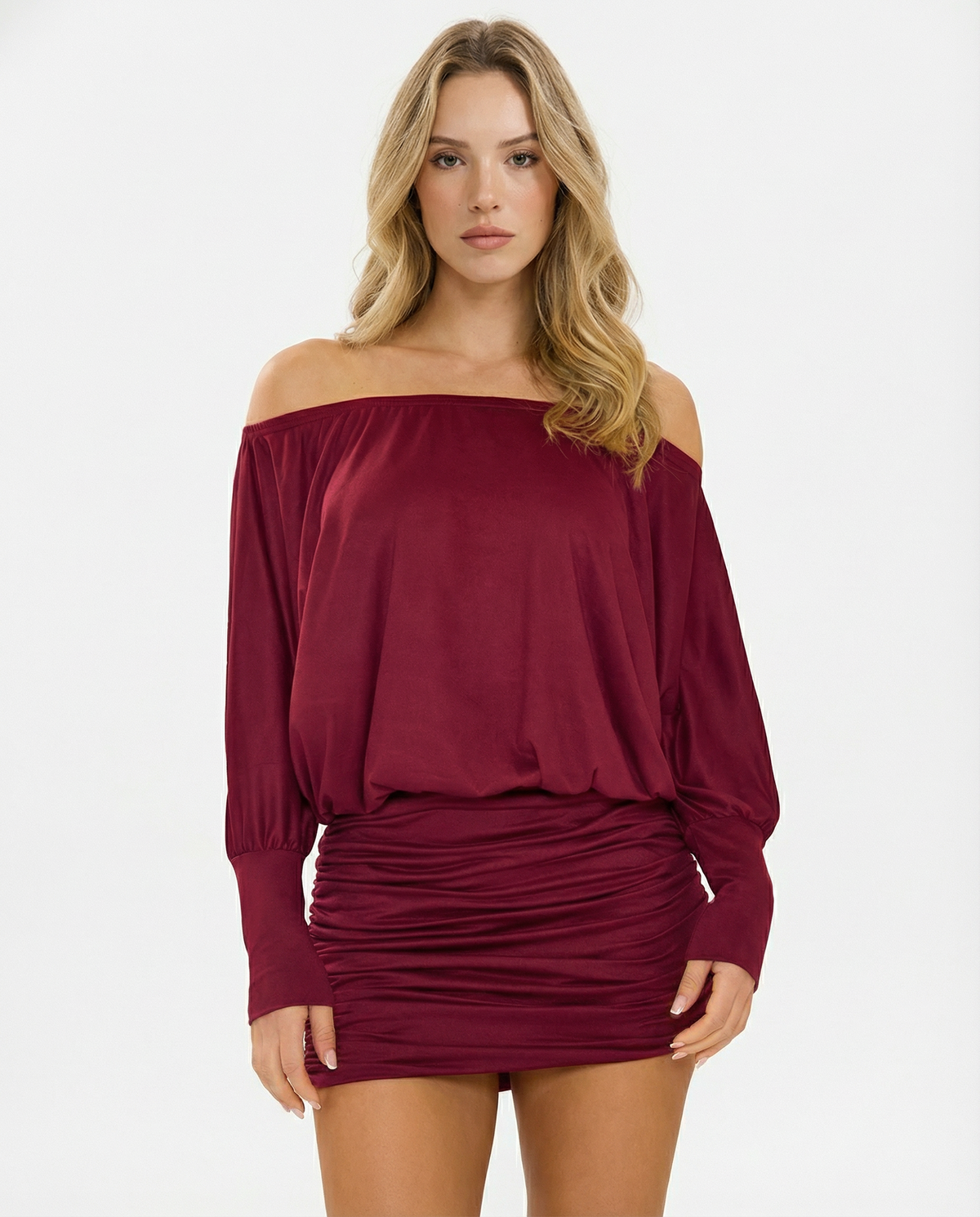 Sola | Ruched Mini Dress Draped Relaxed Top & Fitted Skirt