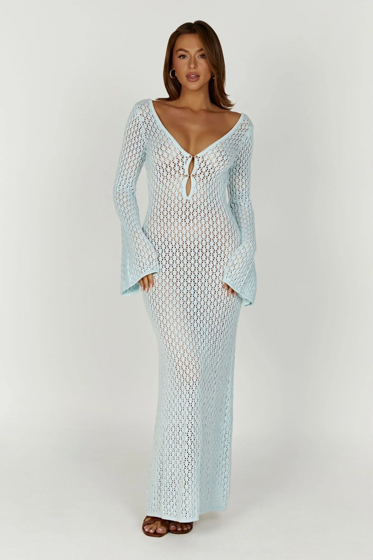 Kelsey | Breezy Flared Sleeve Open-Knit Maxi Dress
