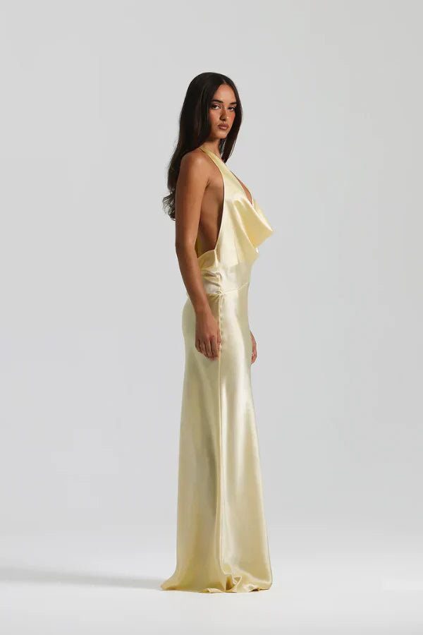 Lilly | Cowl Neck Open Back Satin Maxi Dress