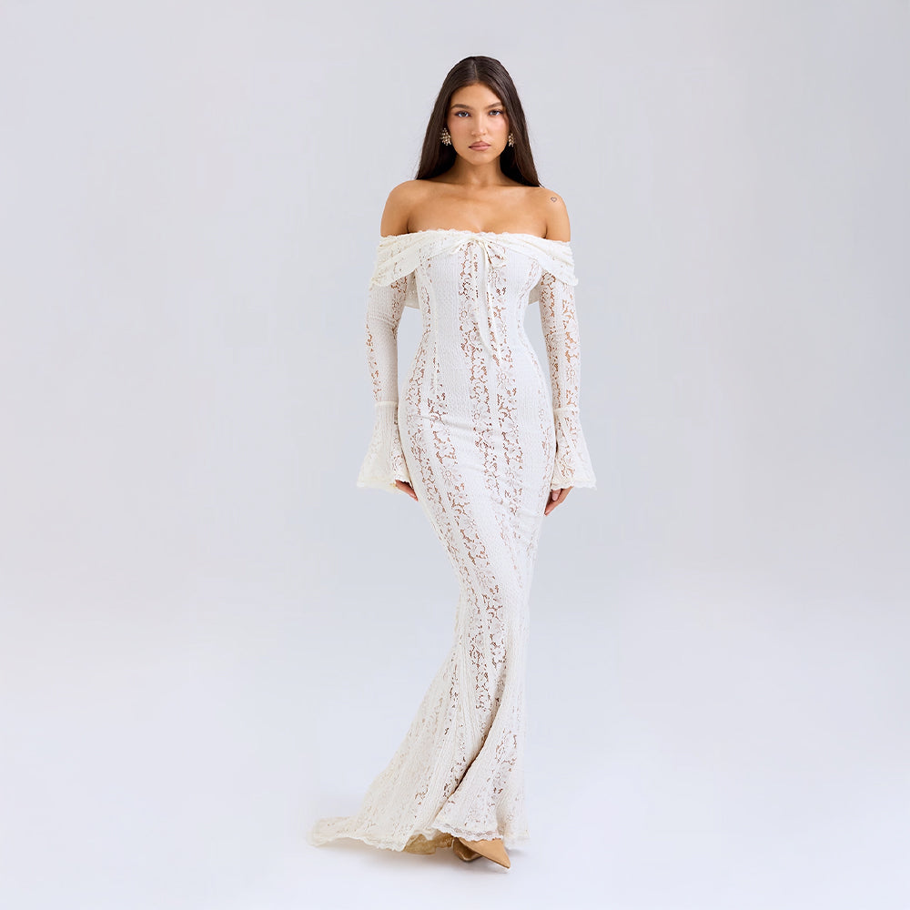 Lissy | Bell Sleeve Lace Off-Shoulder Maxi Dress