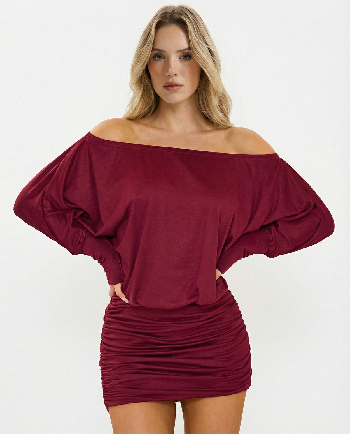 Jaimey | Draped Top Ruched Fitted Skirt Mini Dress
