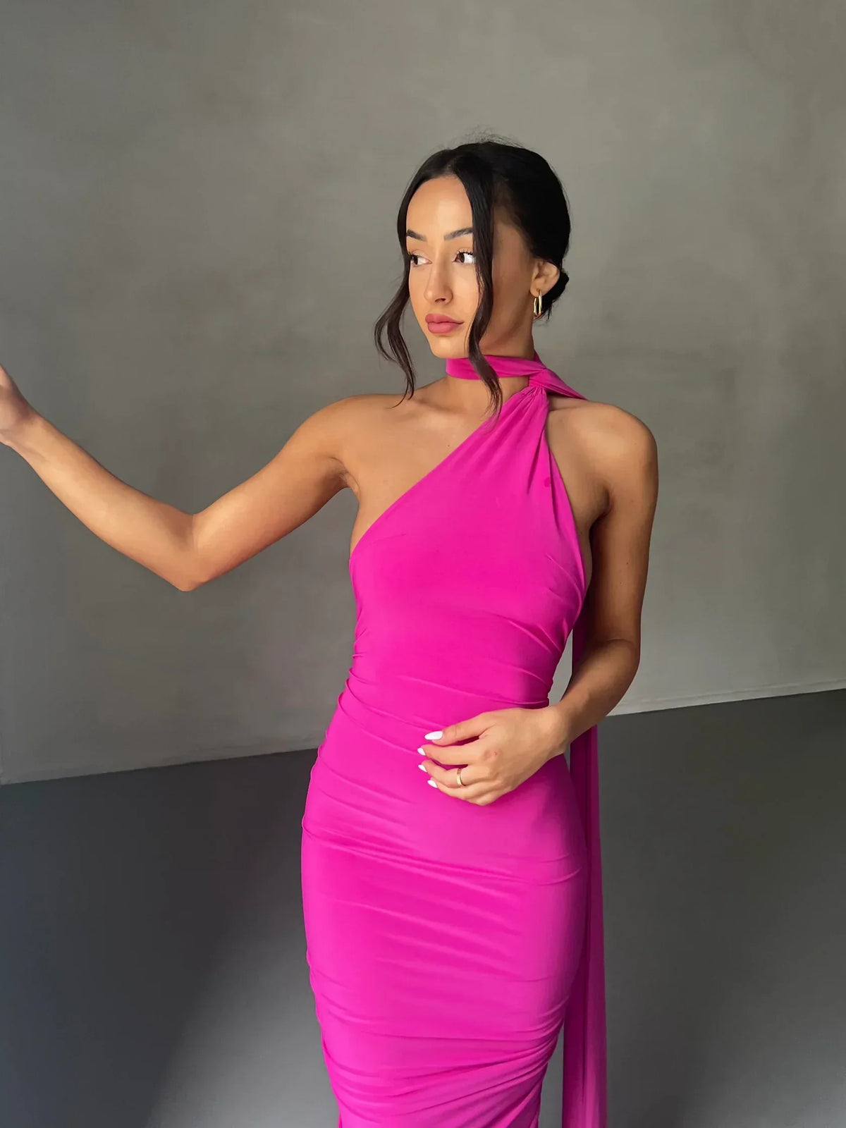 Tina | Versatile Sash One-Shoulder Grecian Maxi Dress