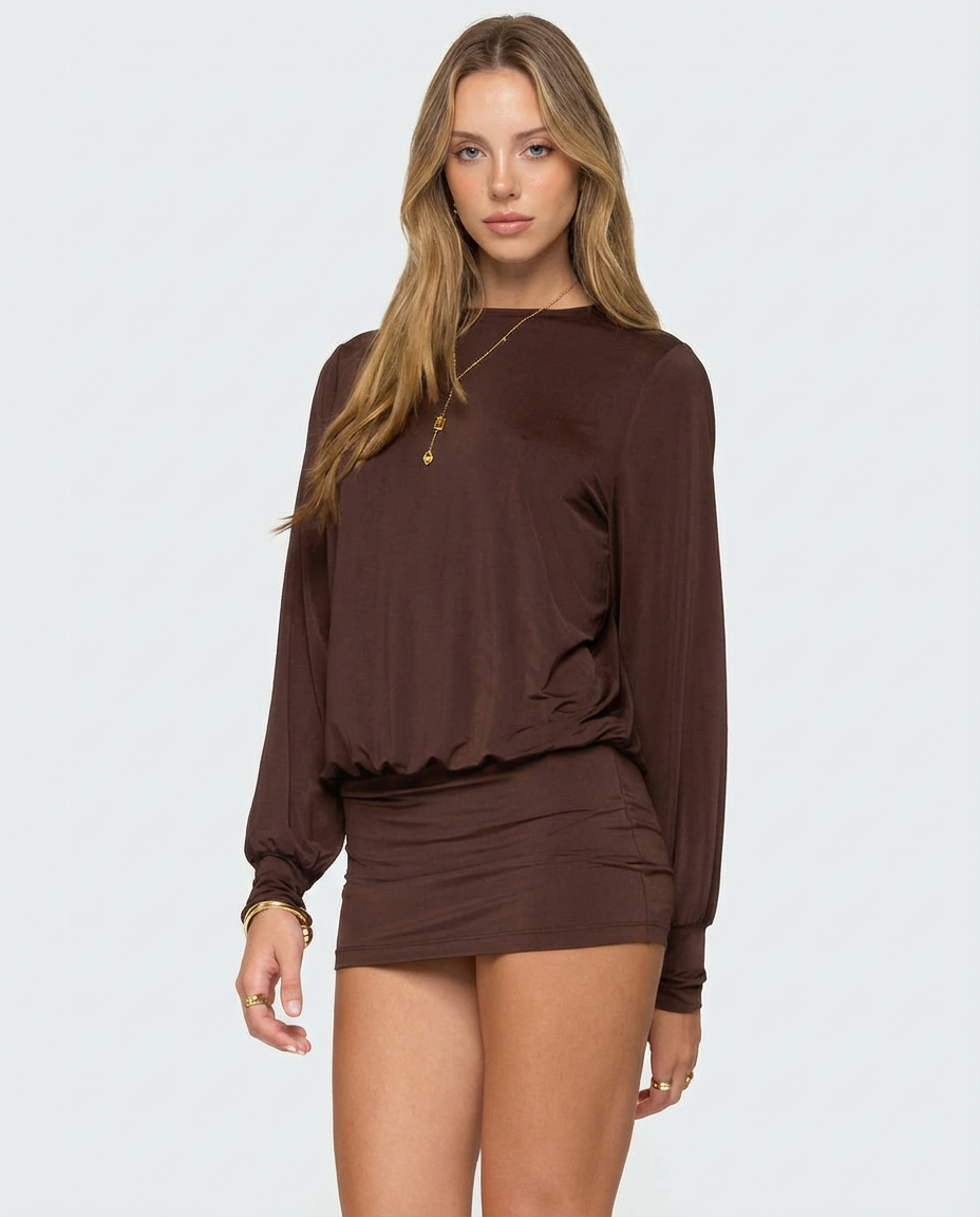 Noa | Long Sleeve Open Back Mini Dress