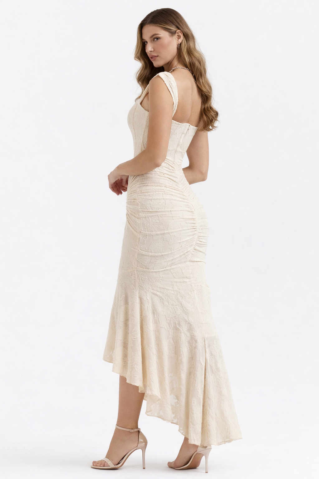 Cleo | Bias-Cut Luminous Cowl Neck Midi Dress