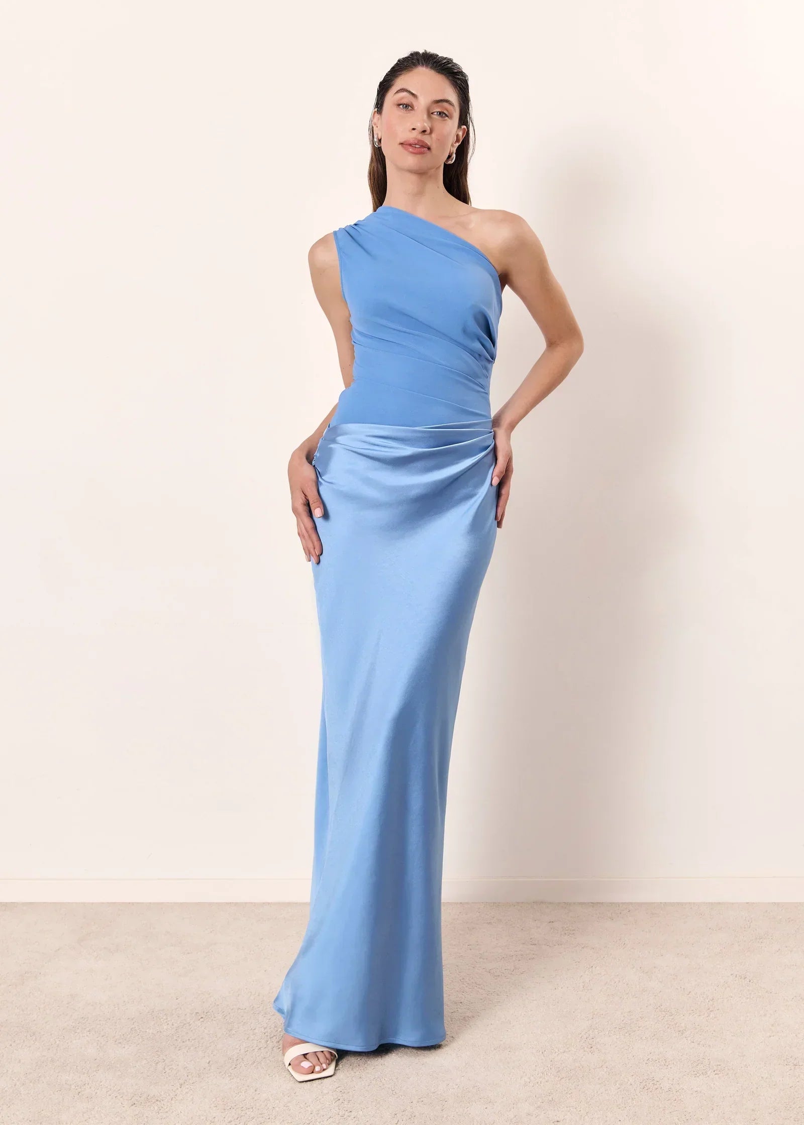 Zondra | Asymmetrical Matte & Shiny Satin Maxi Dress