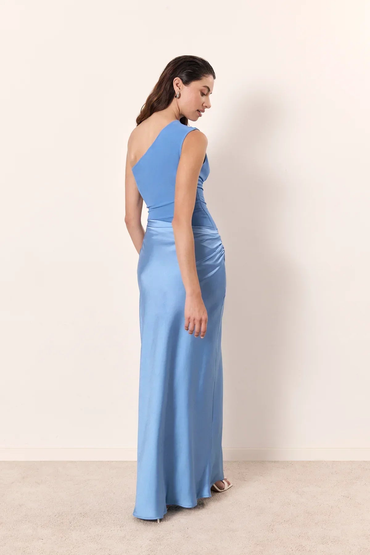 Zondra | Asymmetrical Matte & Shiny Satin Maxi Dress