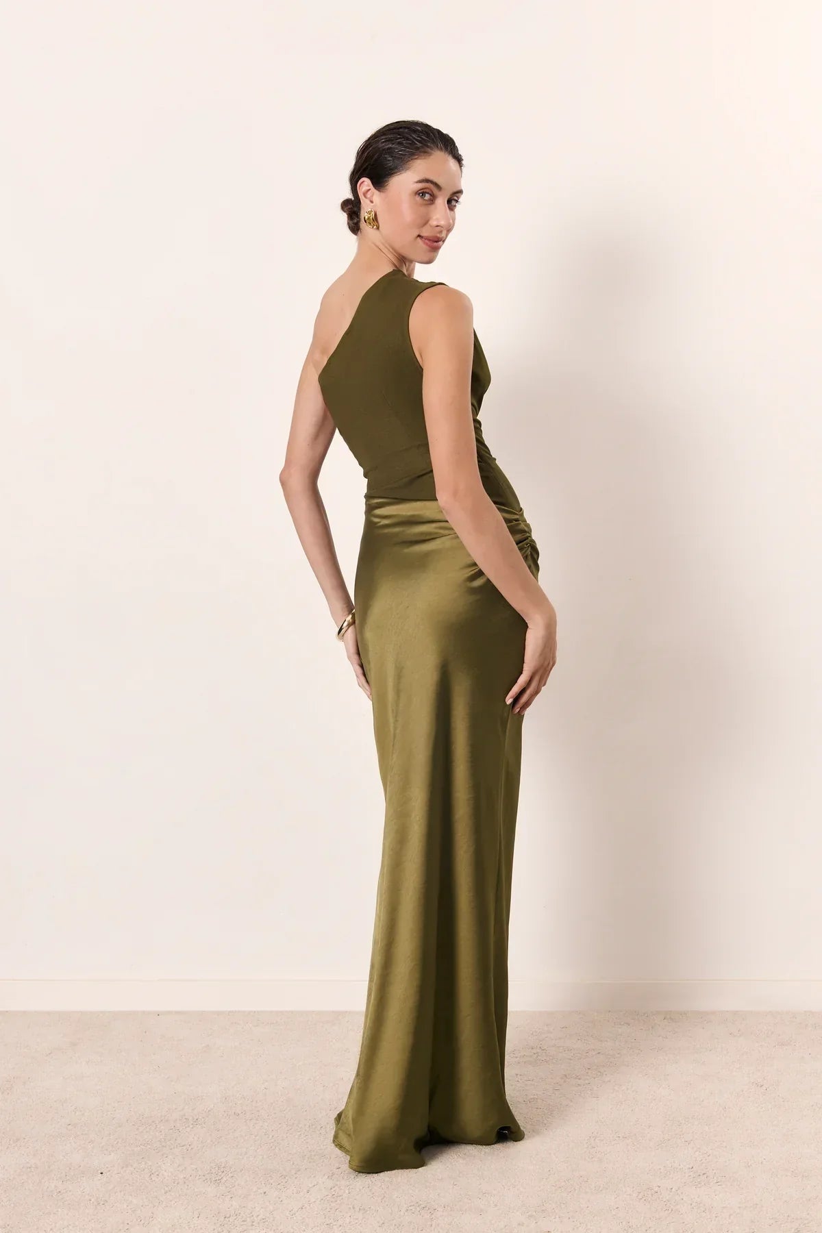 Zondra | Asymmetrical Matte & Shiny Satin Maxi Dress