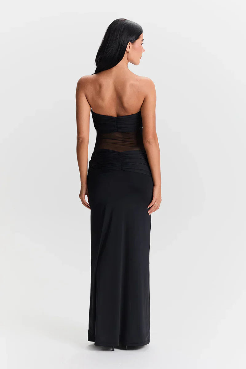 Eleina | Twist-Knot Mesh Panel Maxi Dress