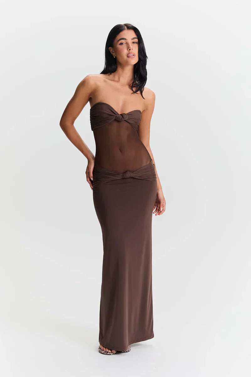Eleina | Twist-Knot Mesh Panel Maxi Dress
