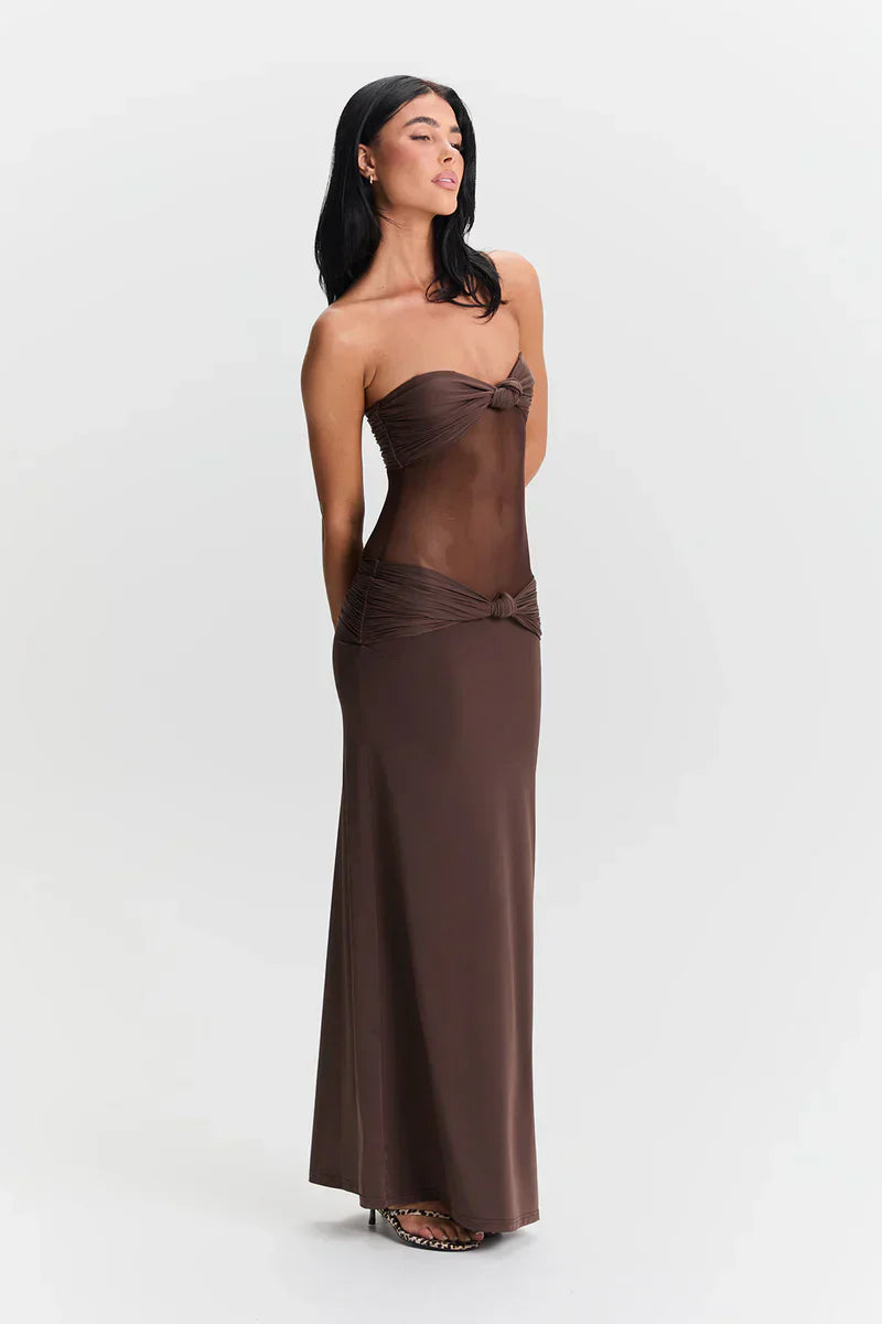 Eleina | Twist-Knot Mesh Panel Maxi Dress