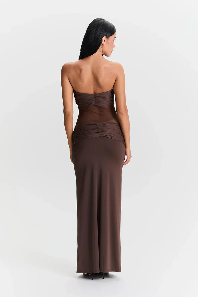 Eleina | Twist-Knot Mesh Panel Maxi Dress