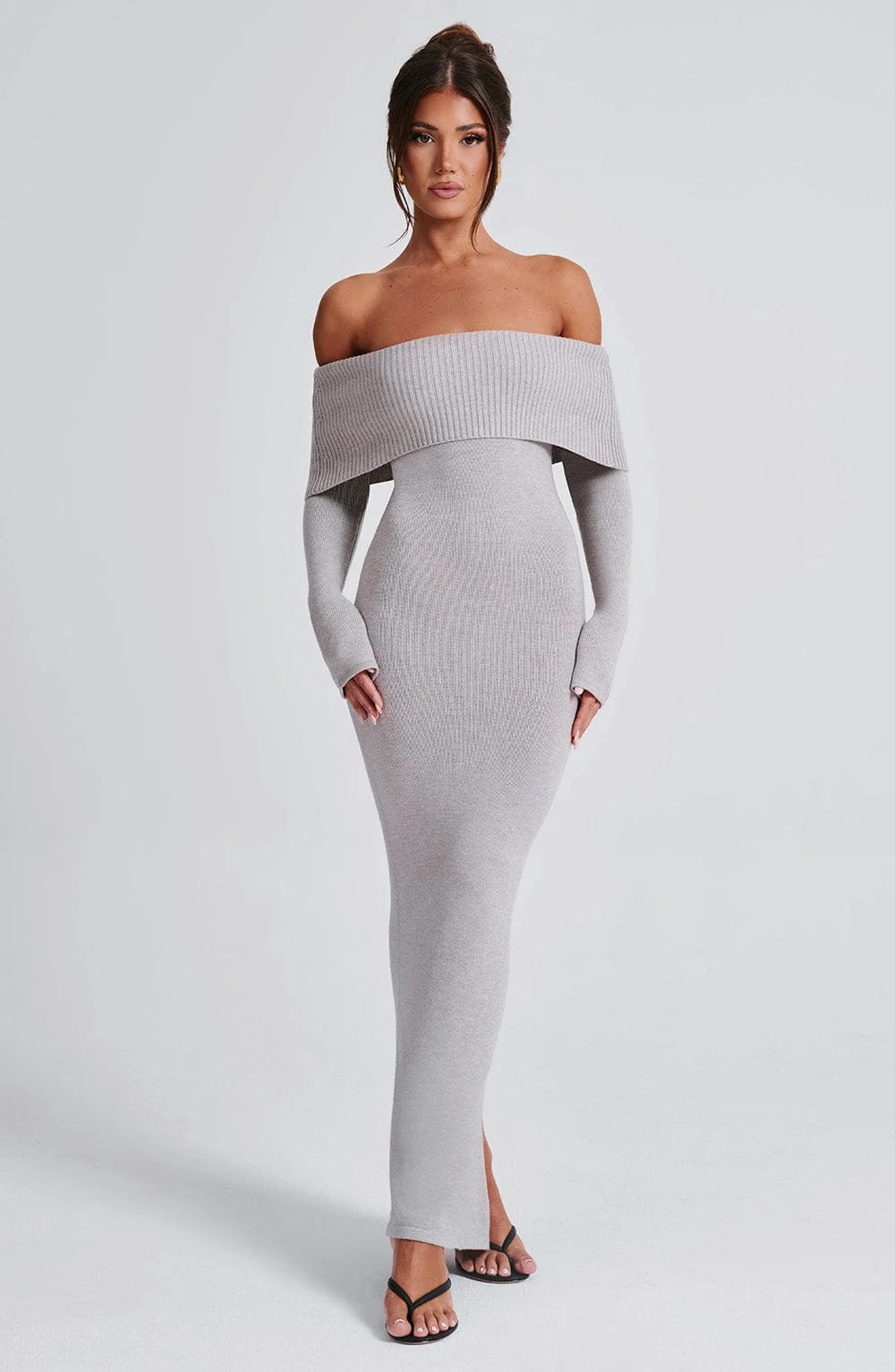 Angel | Off-Shoulder Black Maxi Dress – Premium Sculpting Knitted Gown
