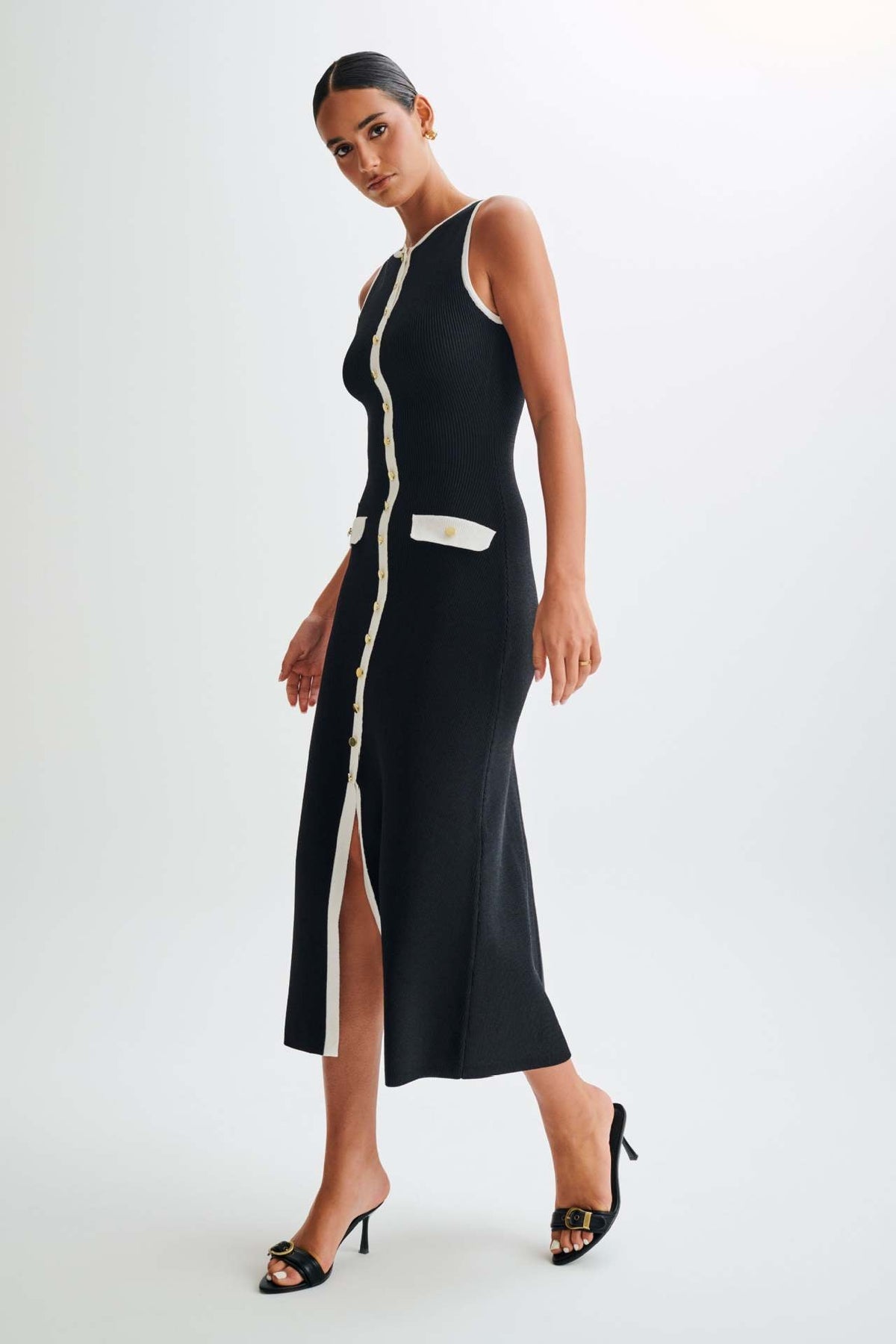 Gabriella | Sleeveless Ribbed Button-Down Maxi Dress