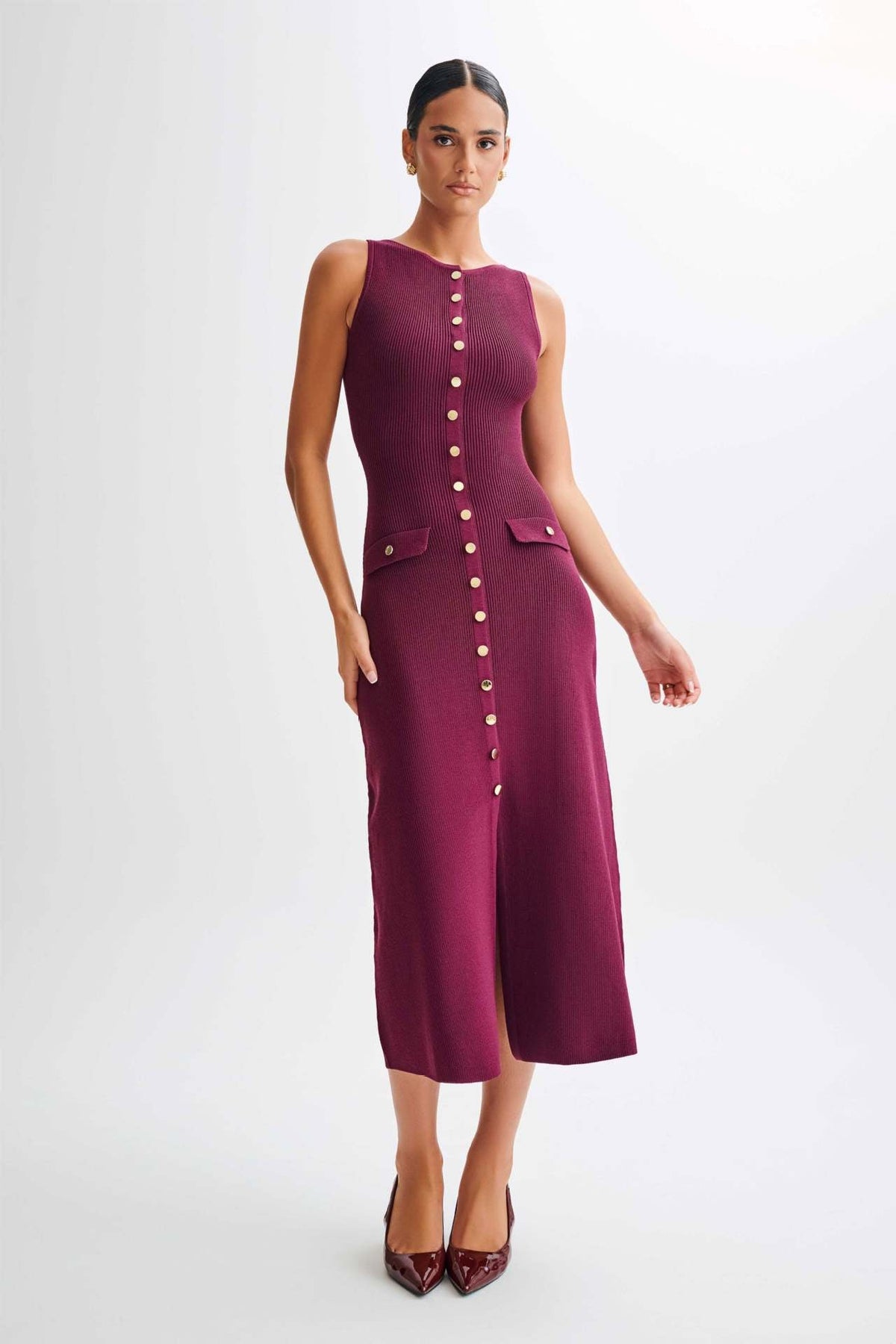 Gabriella | Sleeveless Ribbed Button-Down Maxi Dress