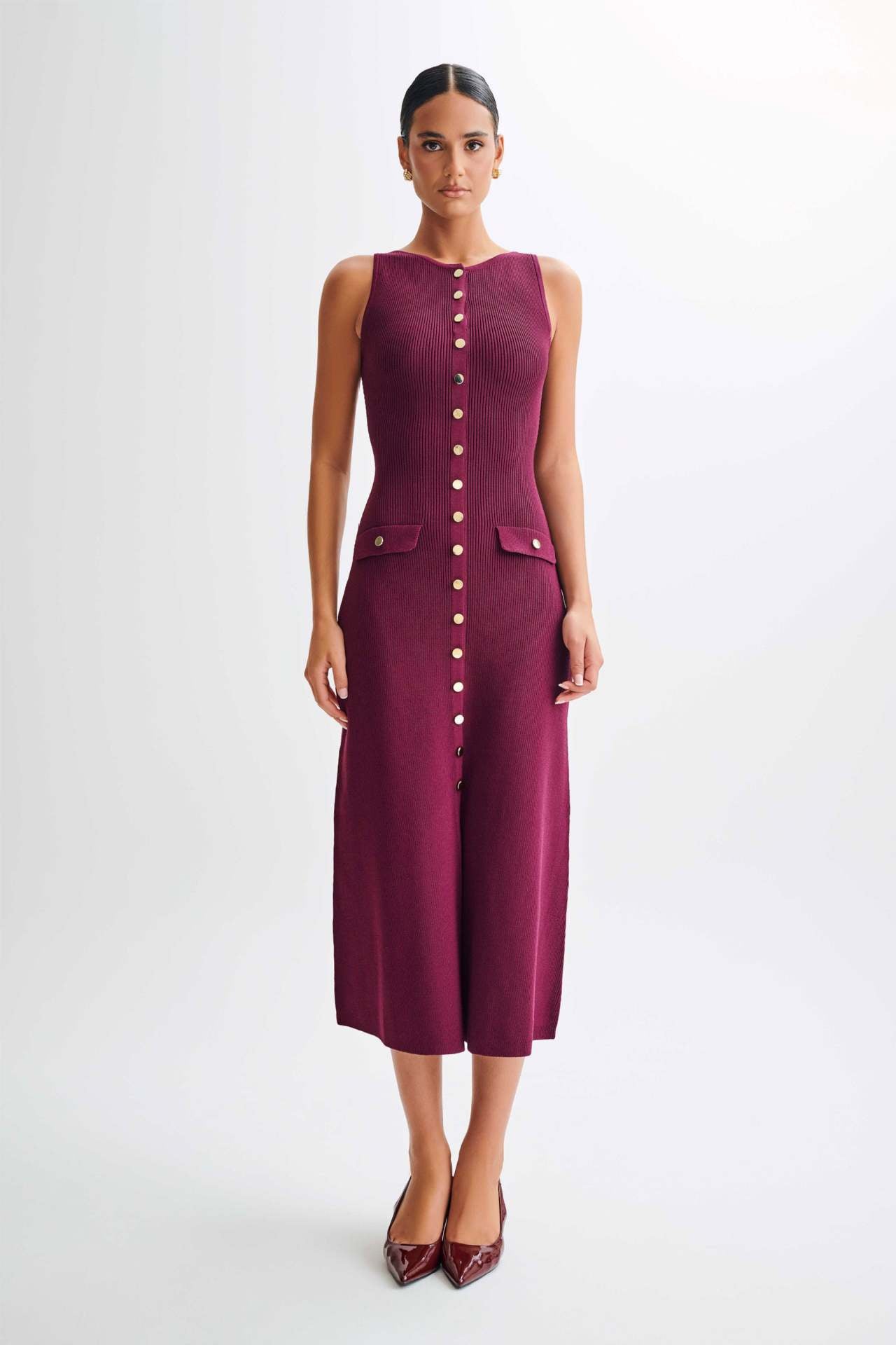 Gabriella | Sleeveless Ribbed Button-Down Maxi Dress