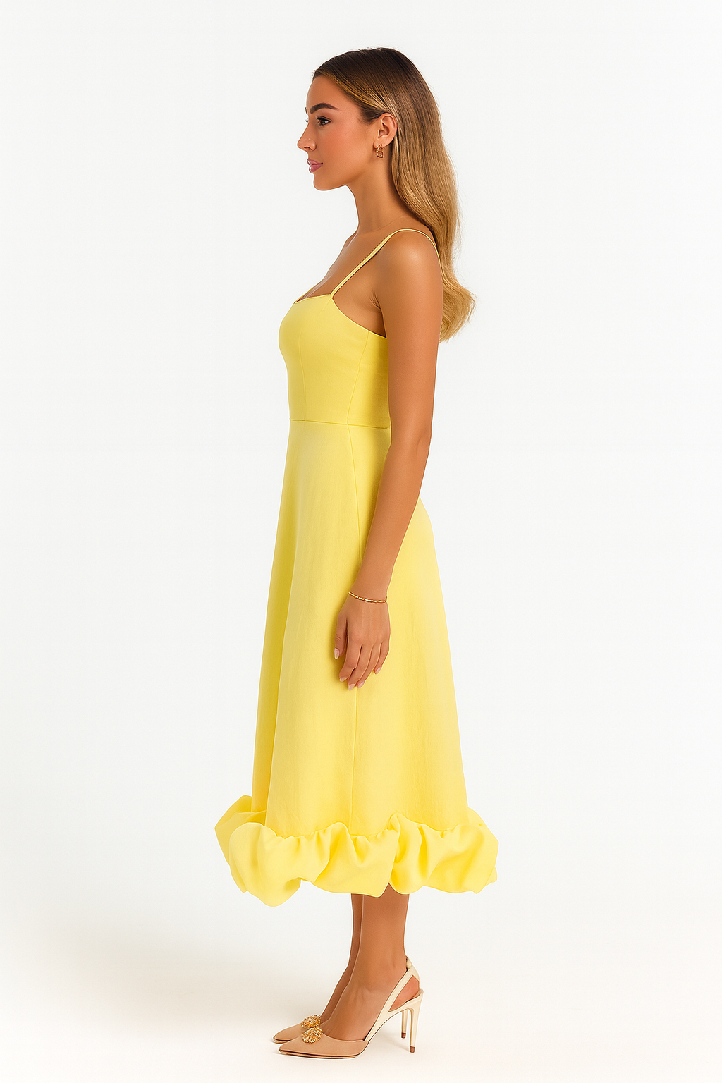 Adina | Soft Chiffon Ruffle Hem Midi Dress