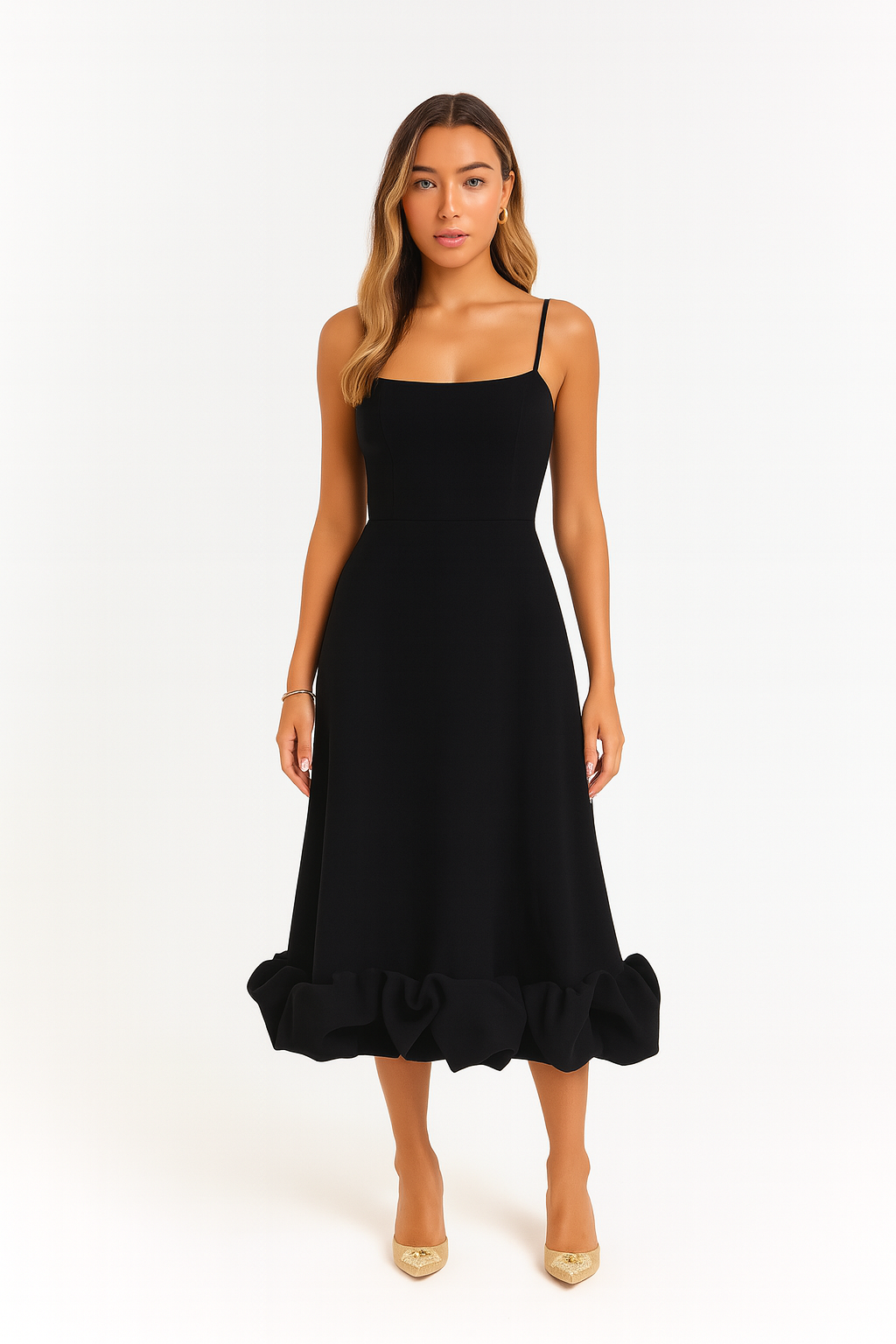 Adina | Soft Chiffon Ruffle Hem Midi Dress