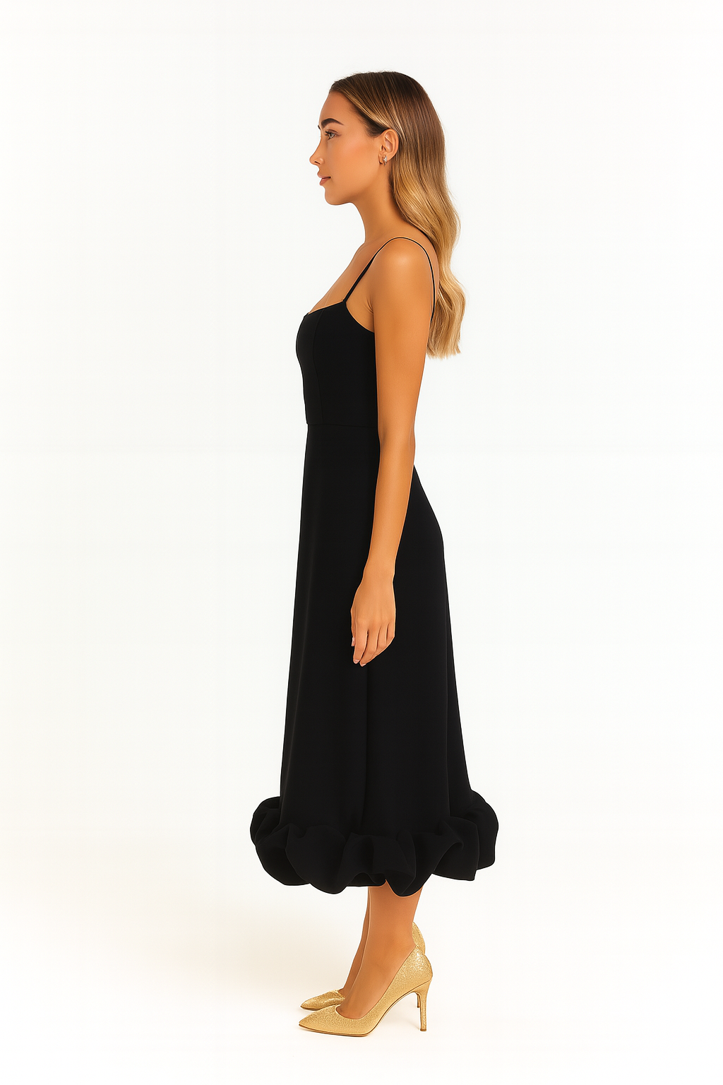 Adina | Soft Chiffon Ruffle Hem Midi Dress