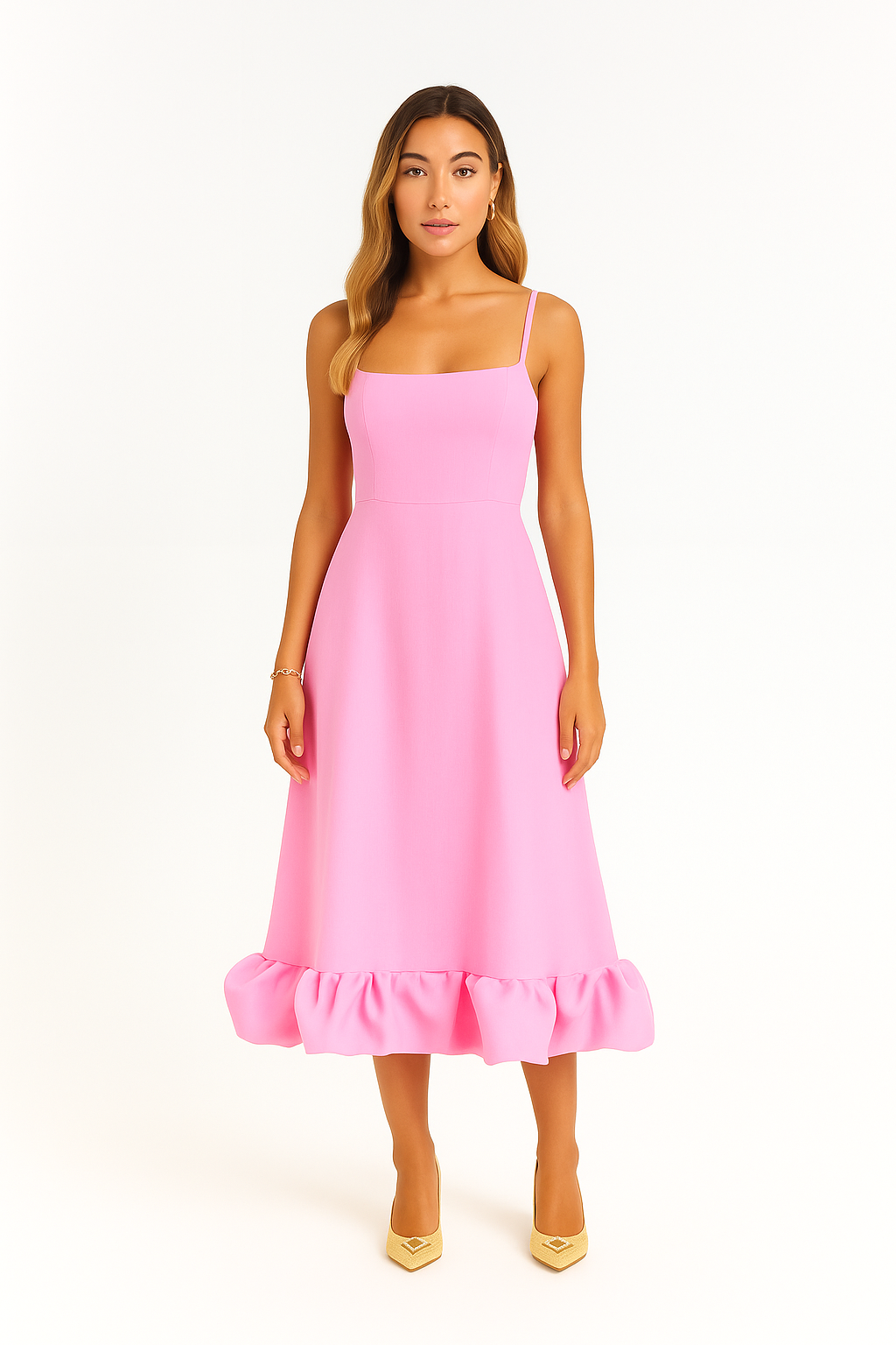 Adina | Soft Chiffon Ruffle Hem Midi Dress
