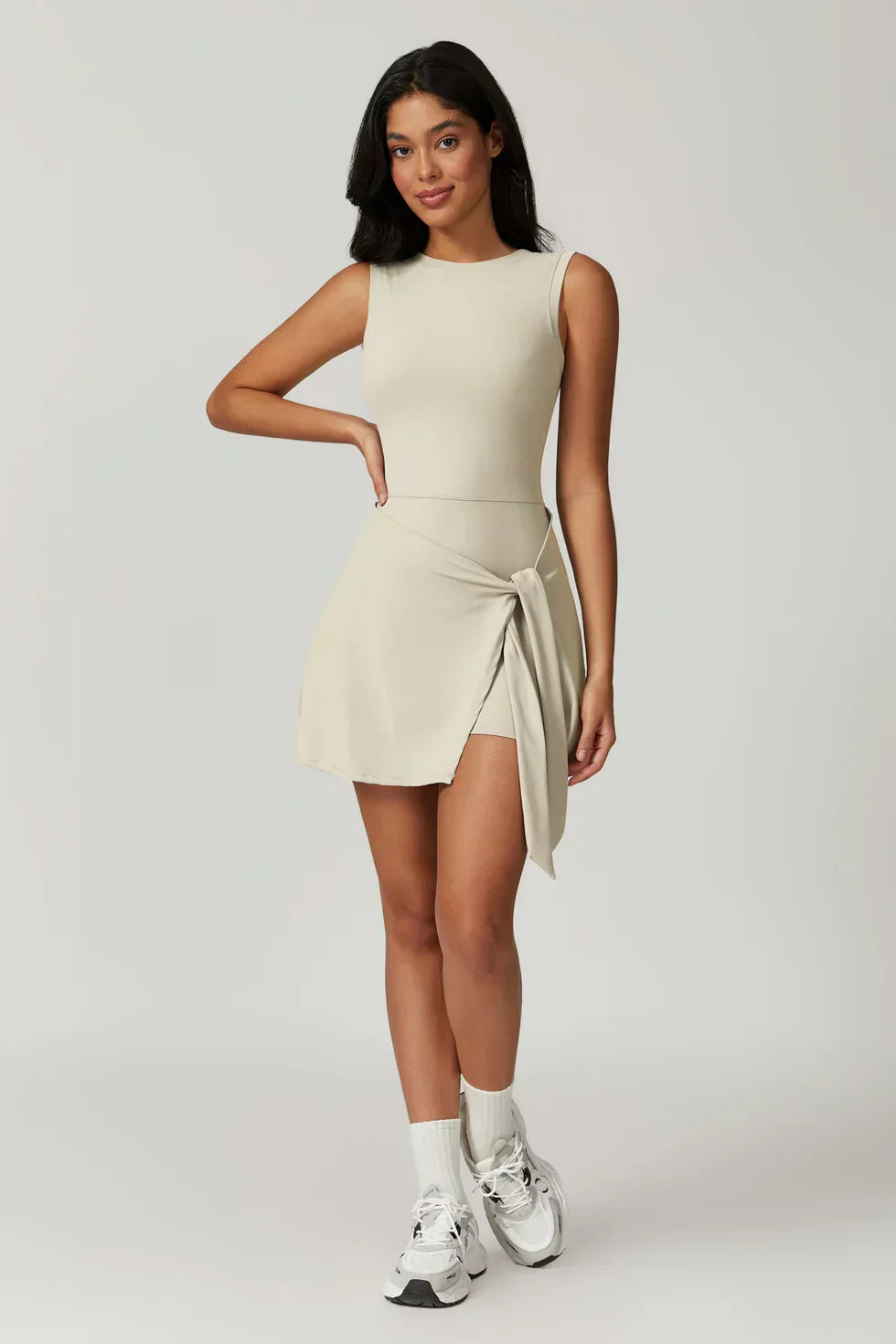 Chloe | High-Neck Tie-Front Wrap Mini Dress