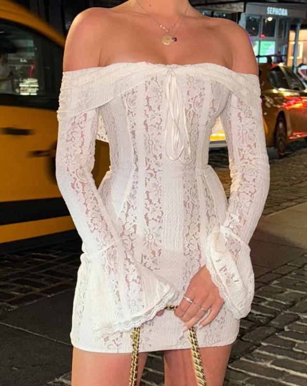 Ava | Romantic Bell Sleeve Off-Shoulder Lace Mini Dress