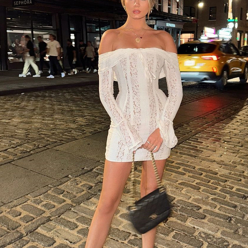 Ava | Romantic Bell Sleeve Off-Shoulder Lace Mini Dress