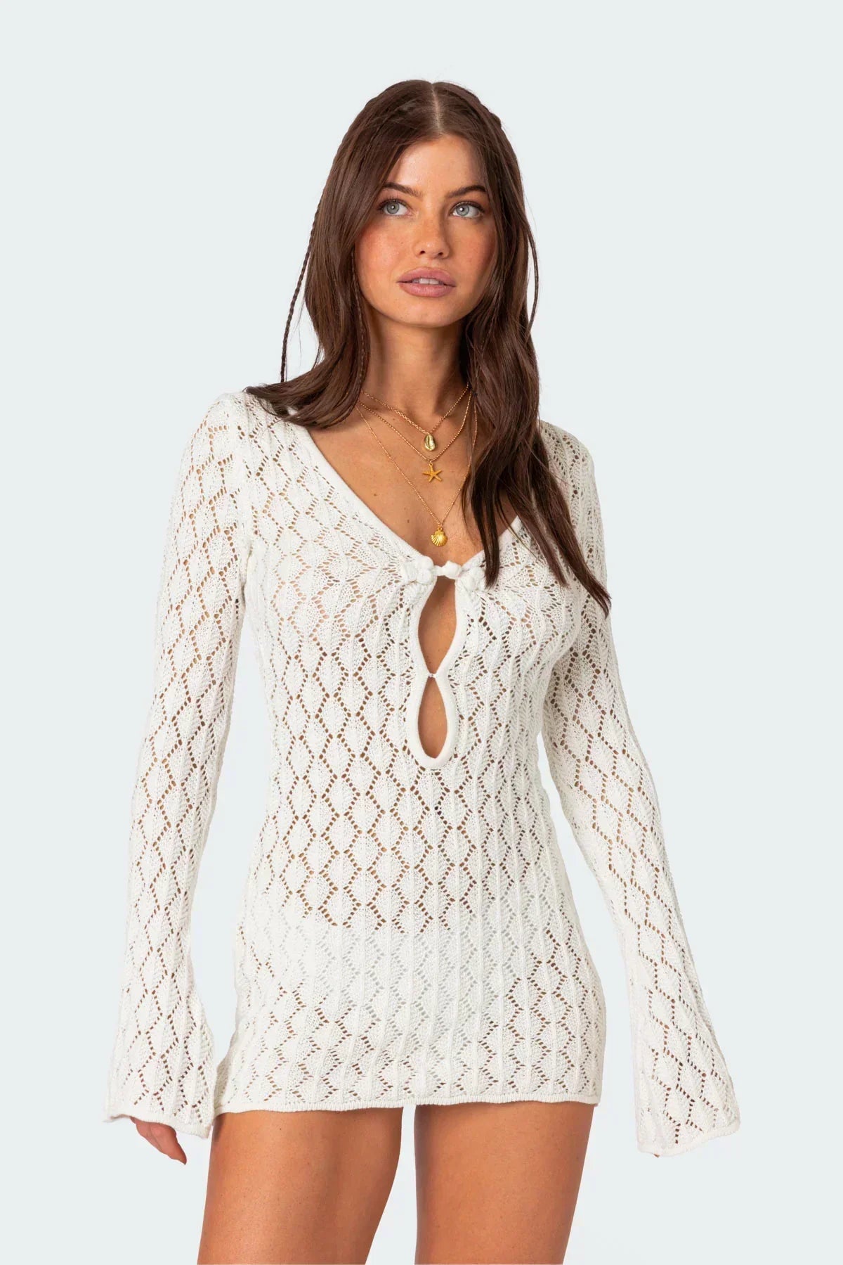 Maré | Breezy Open-Knit Long-Sleeve Crochet Mini Dress