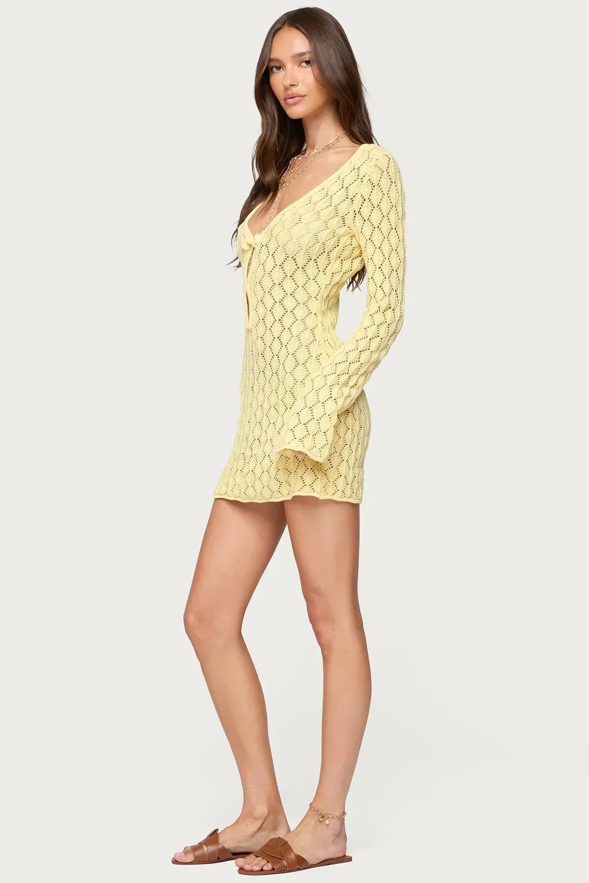 Maré | Breezy Open-Knit Long-Sleeve Crochet Mini Dress