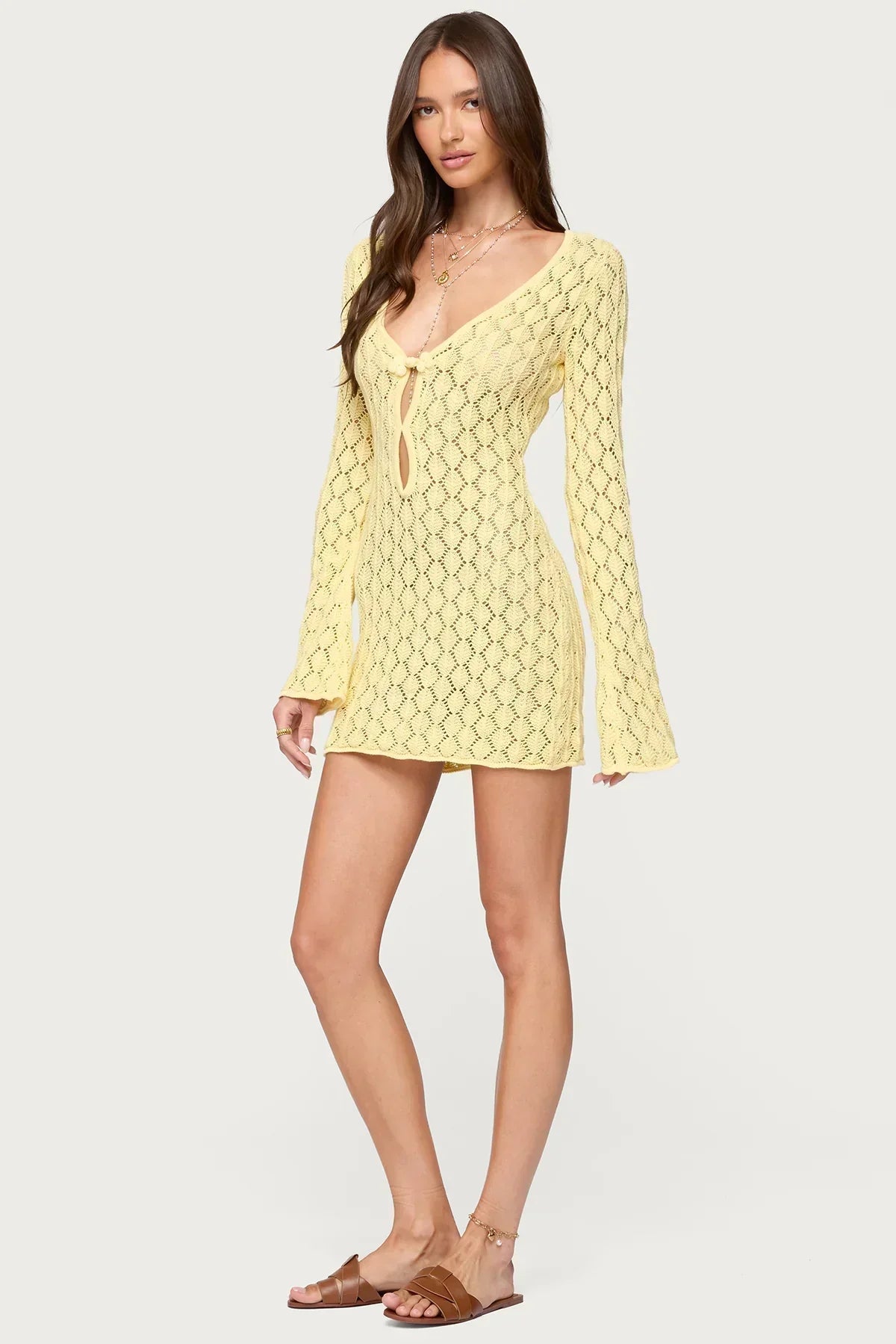 Maré | Breezy Open-Knit Long-Sleeve Crochet Mini Dress
