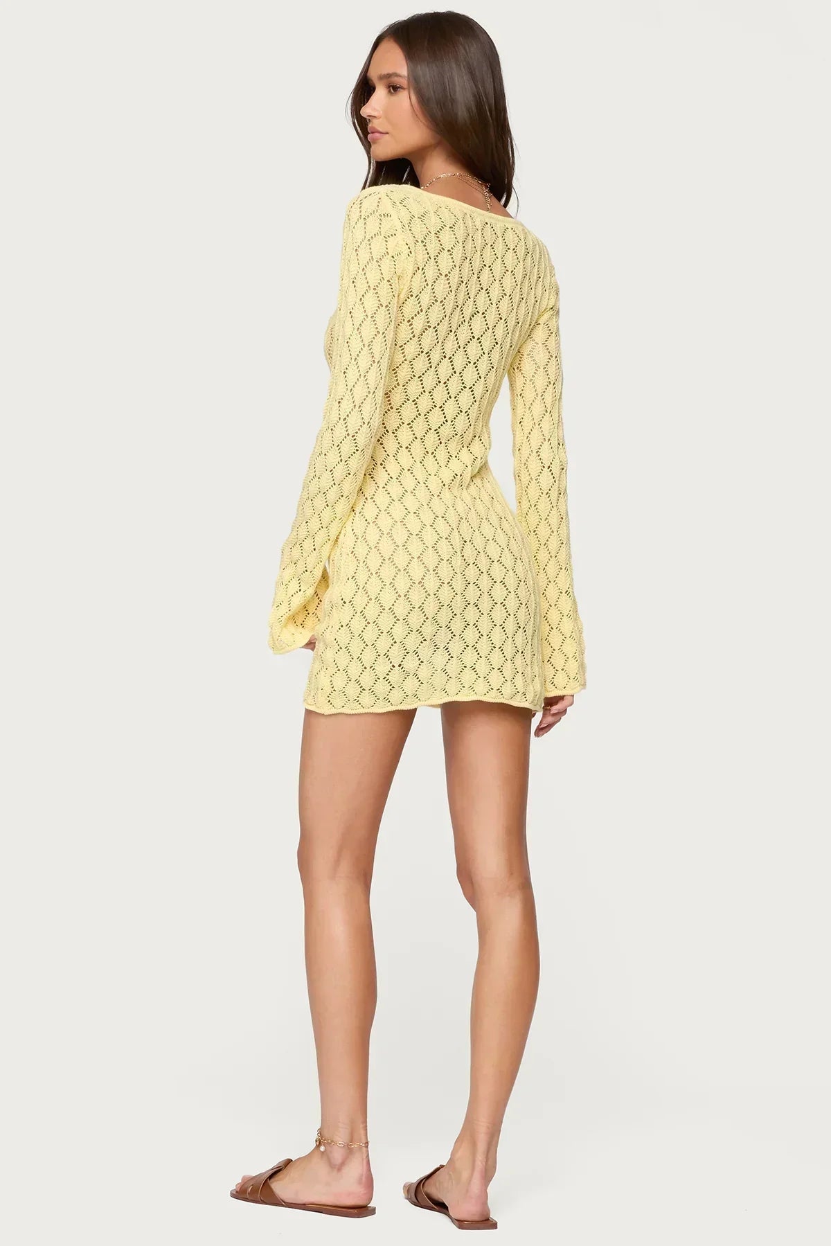 Maré | Breezy Open-Knit Long-Sleeve Crochet Mini Dress