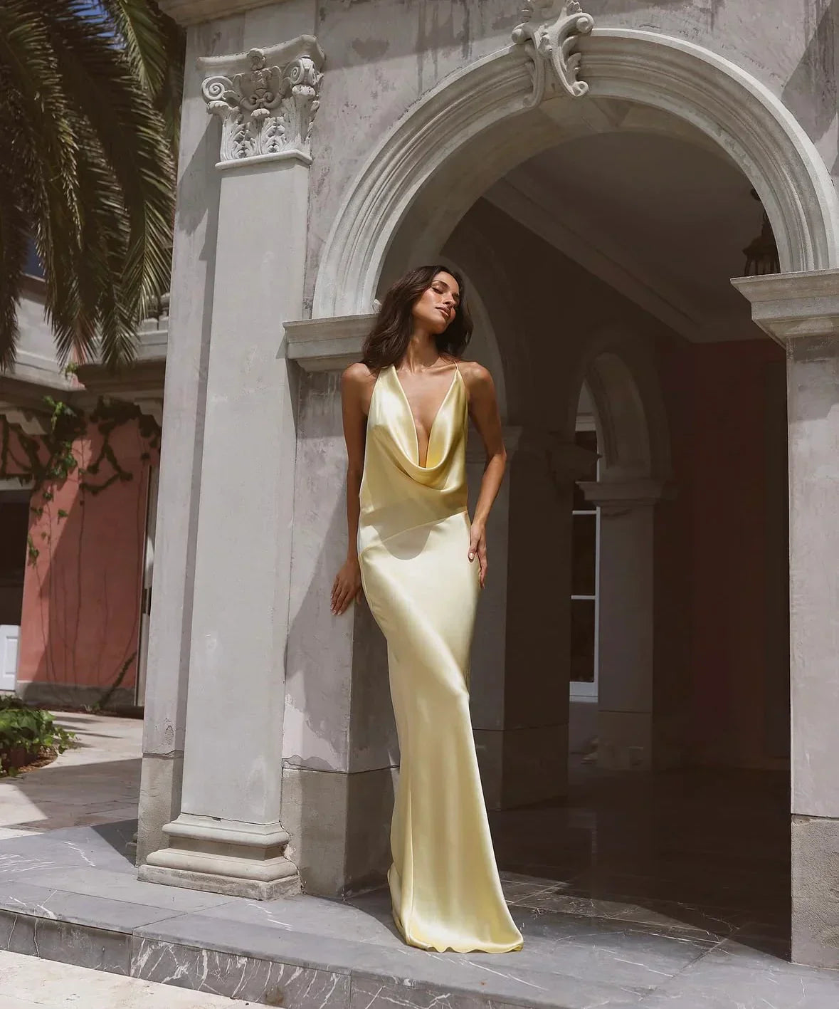 Lilly | Cowl Neck Open Back Satin Maxi Dress