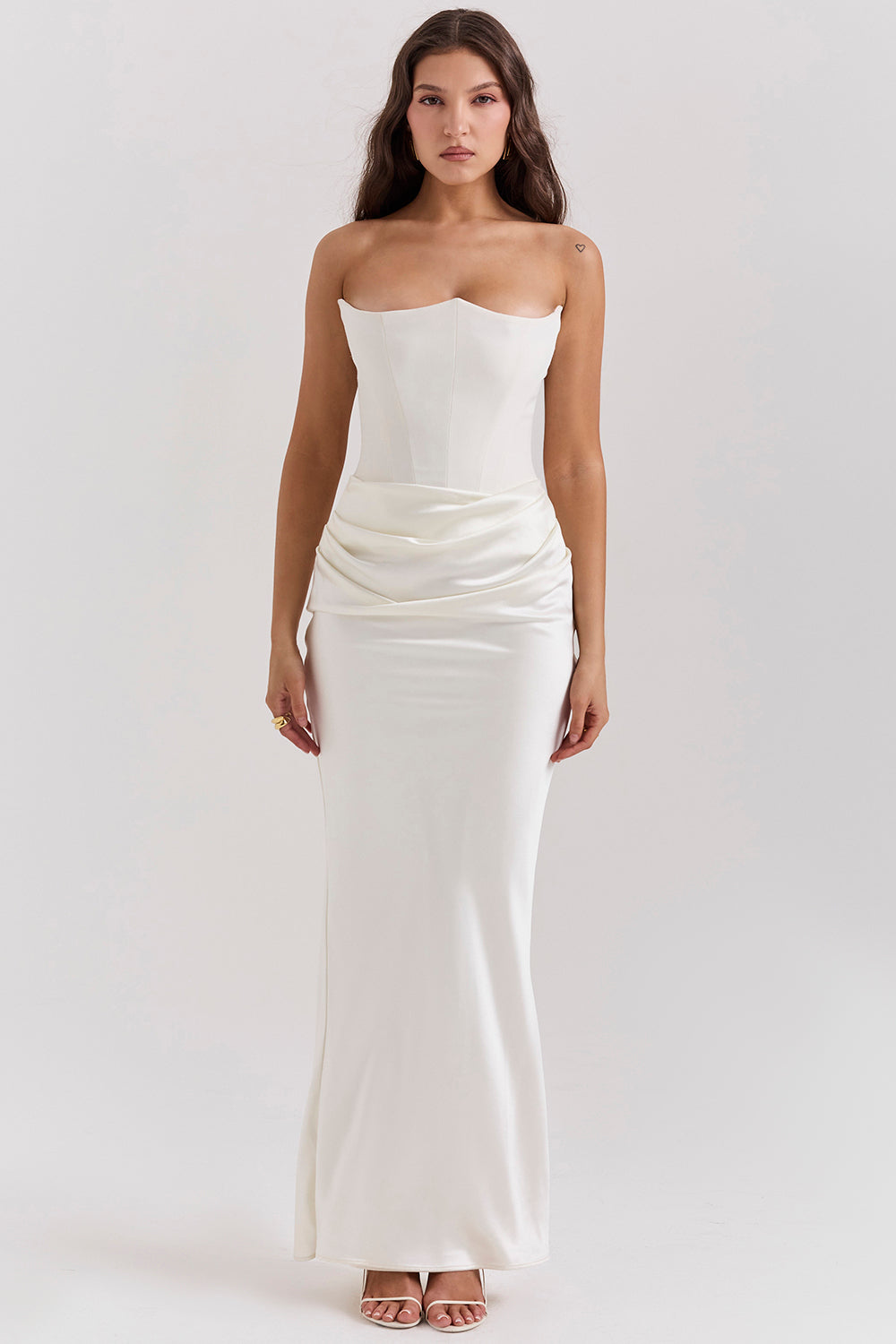 Stella | Strapless Satin Structured Bodice Maxi Dress