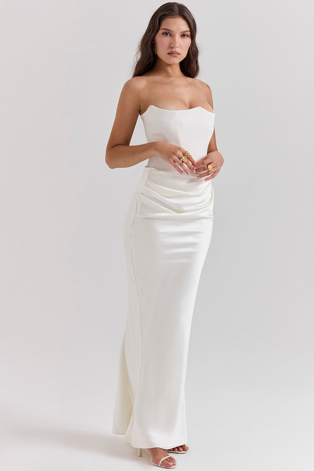 Stella | Strapless Satin Structured Bodice Maxi Dress