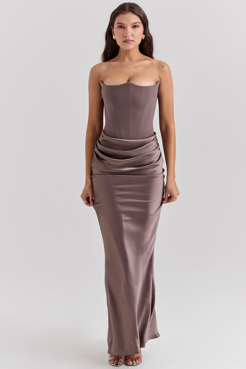 Stella | Strapless Satin Structured Bodice Maxi Dress