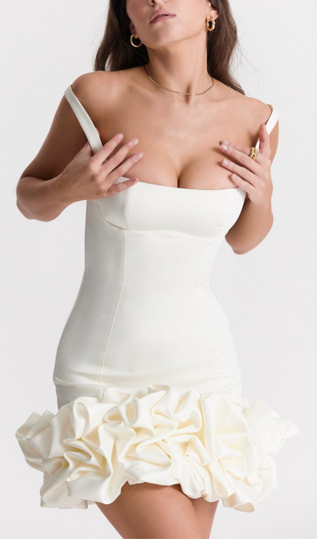 Annika | Women's White Sleeveless Ruffle Hem Mini Prom Dress