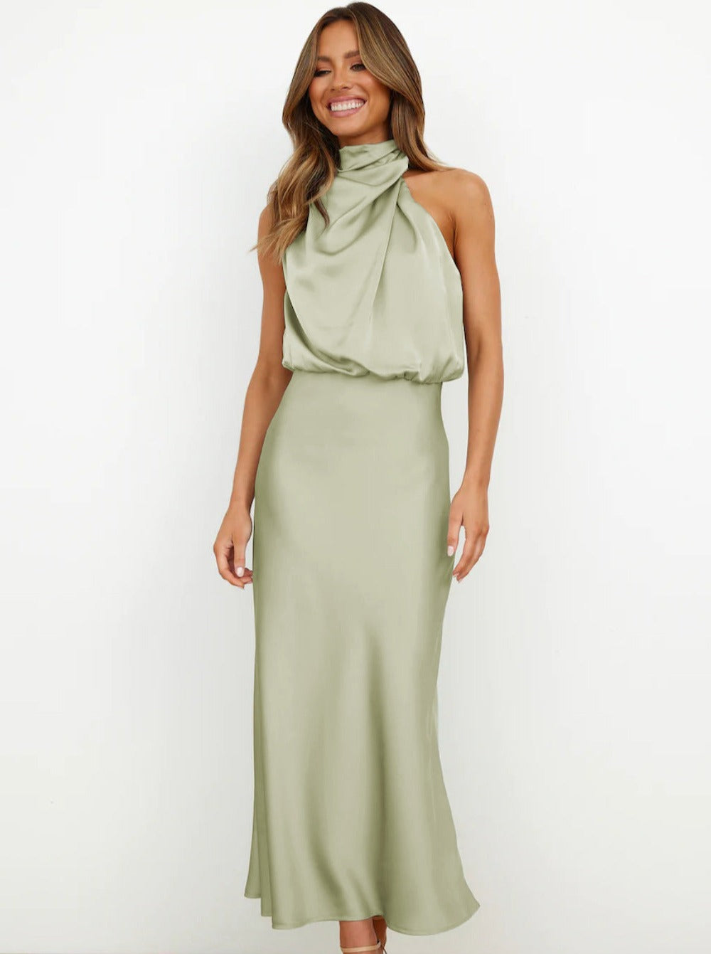 Briony | Women's Green Elegant Halter Neck Maxi Wedding Guest Dress