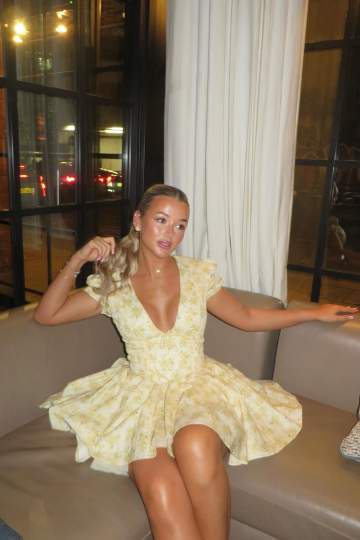 Bryanna | Women's Floral V-Neck Yellow Mini Summer Dress