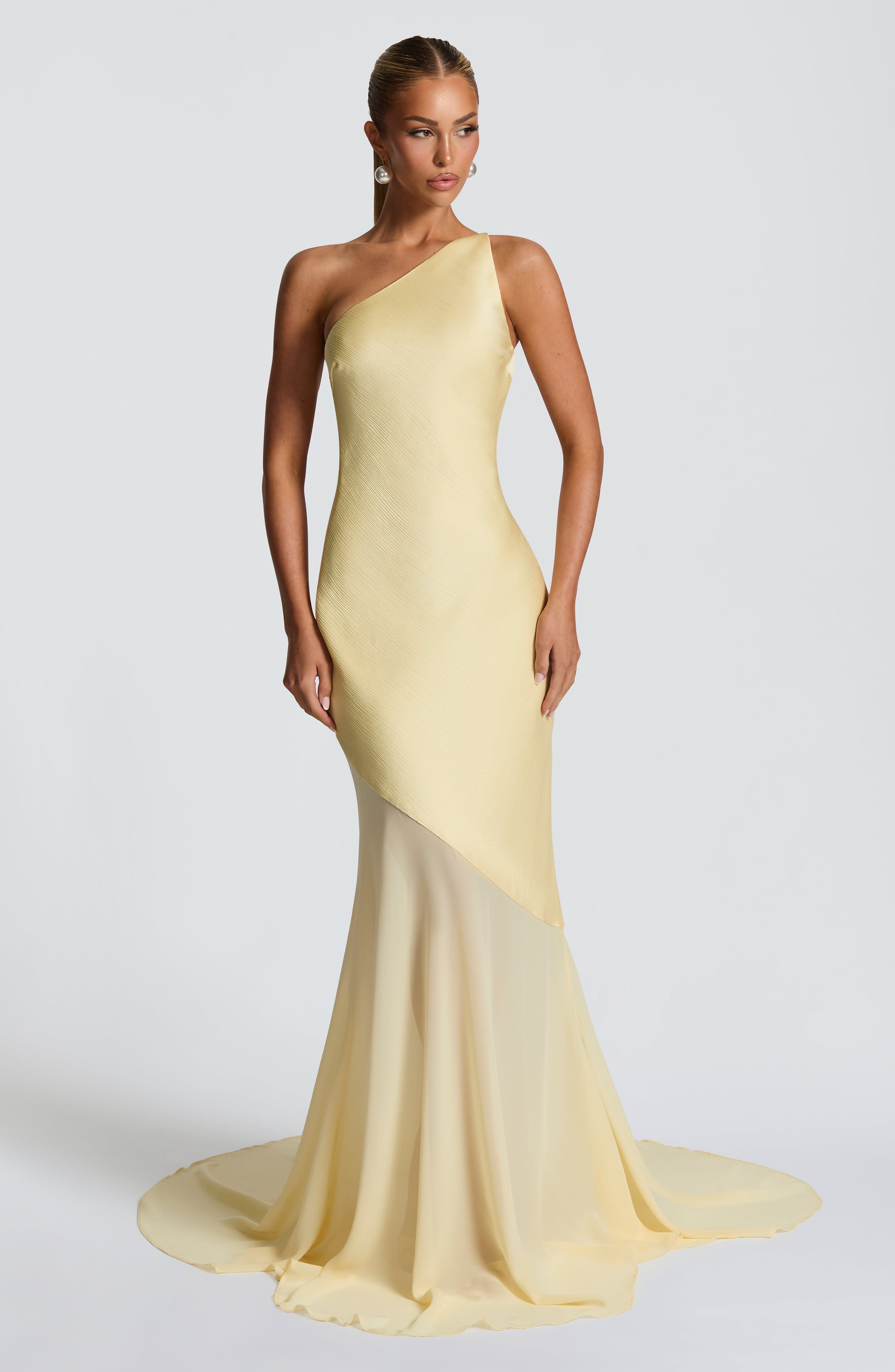 Caprice | Women's Yellow One-Shoulder Maxi Wedding Guest Dress