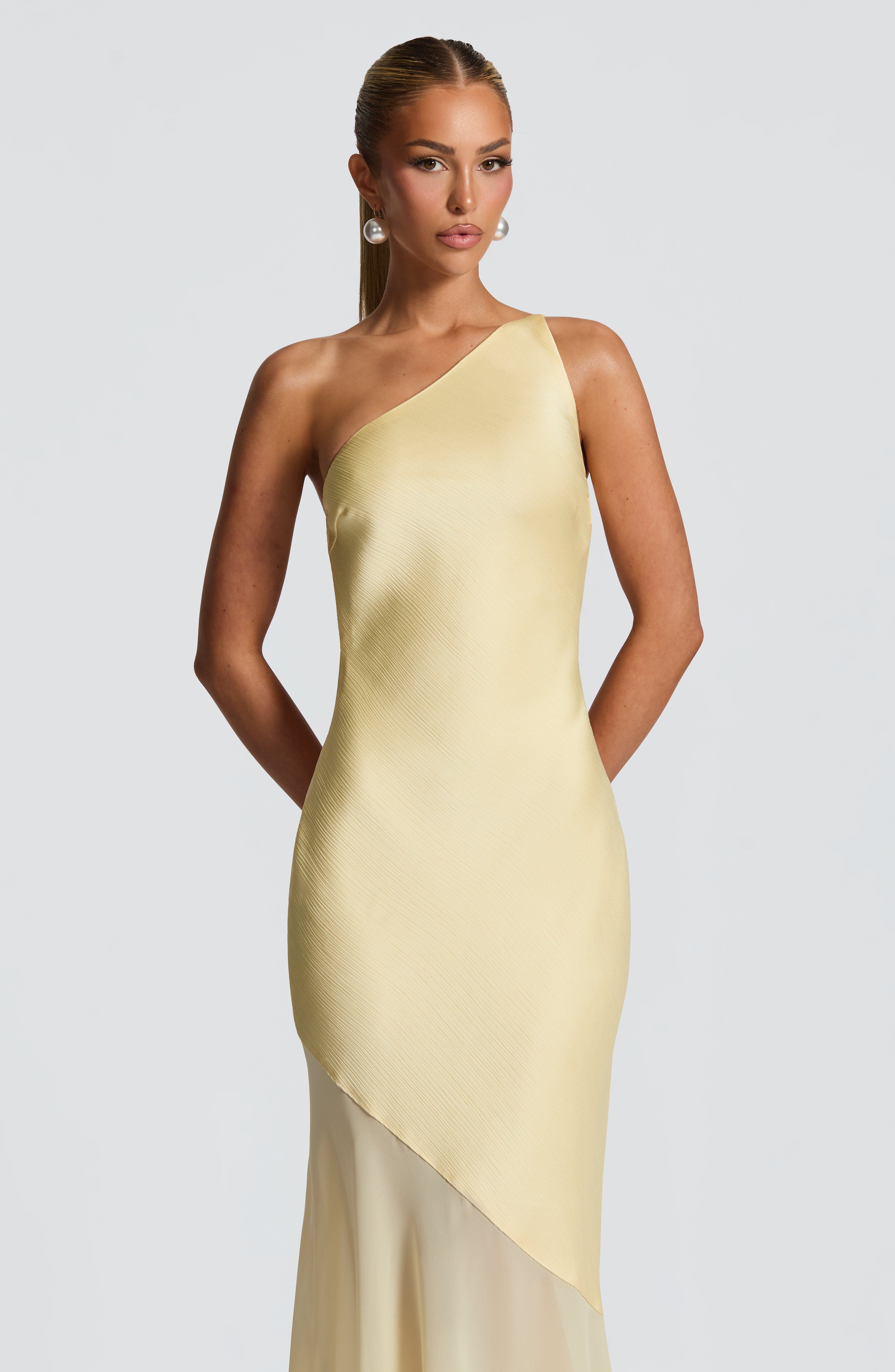 Caprice | Women's Yellow One-Shoulder Maxi Wedding Guest Dress