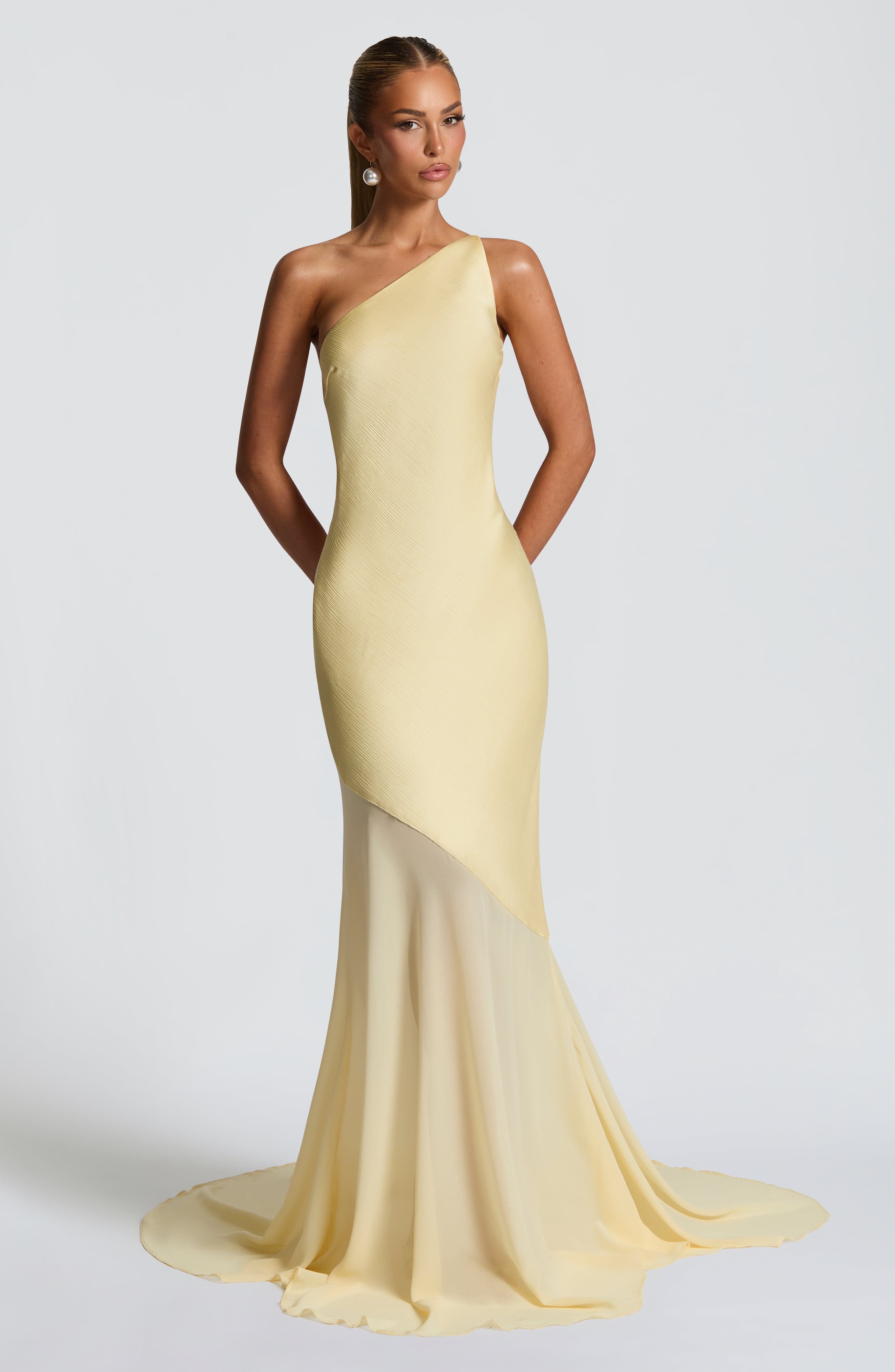 Caprice | Women's Yellow One-Shoulder Maxi Wedding Guest Dress