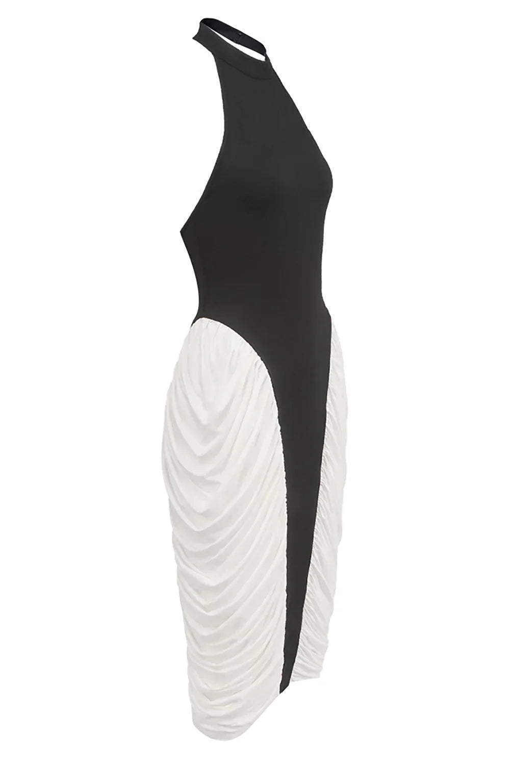 Francesca | Women's Black & White High-Neck Sleeveless Backless Pleated Midi Dress