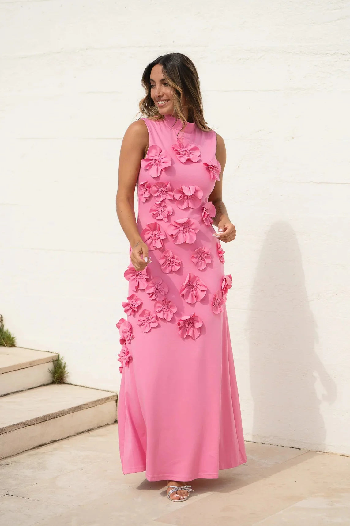 Janelle | Women's Pink Flower Sleeveless Maxi Wedding Guest Dress