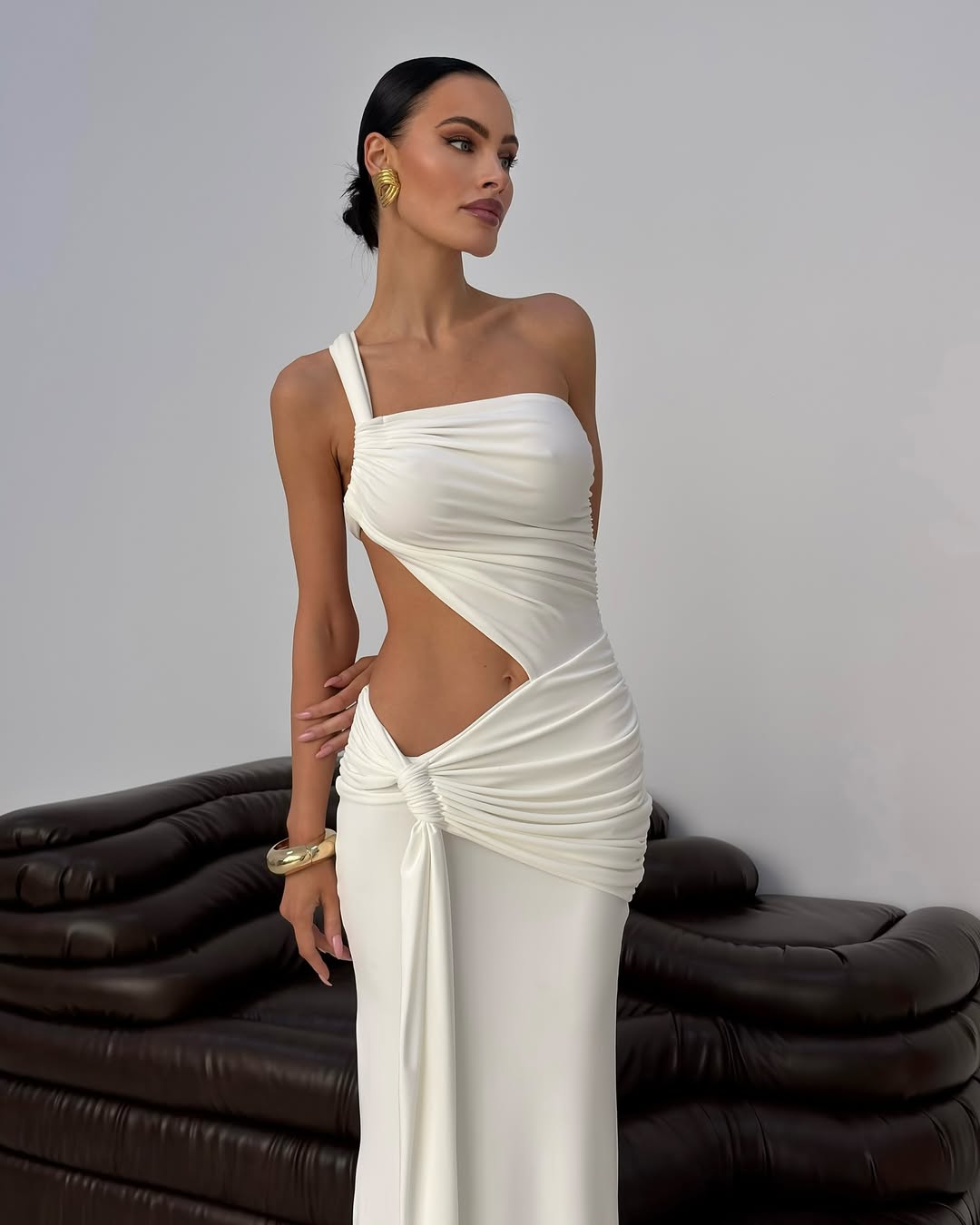 Mirelle | Women's White One-Shoulder Cut-out Maxi Summer Dress