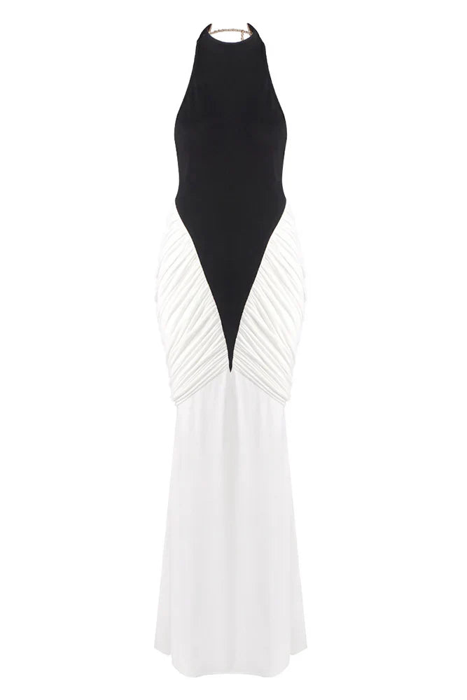 Women's Sleeveless Backless Ruched Bodycon Maxi Dress
