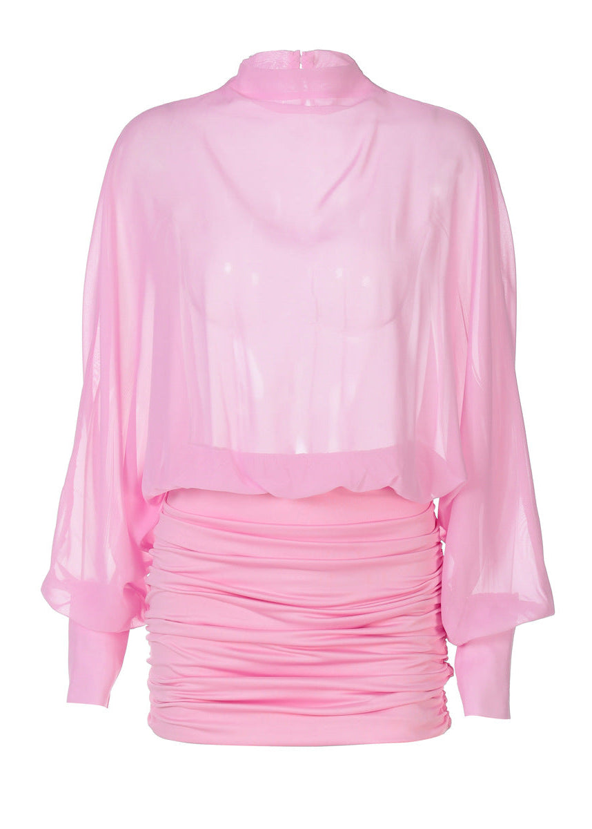 Solene | Women's Pink Long Sleeve Mini Summer Cocktail Dress