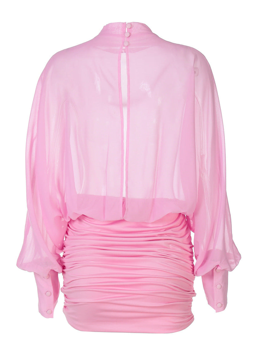 Solene | Women's Pink Long Sleeve Mini Summer Cocktail Dress