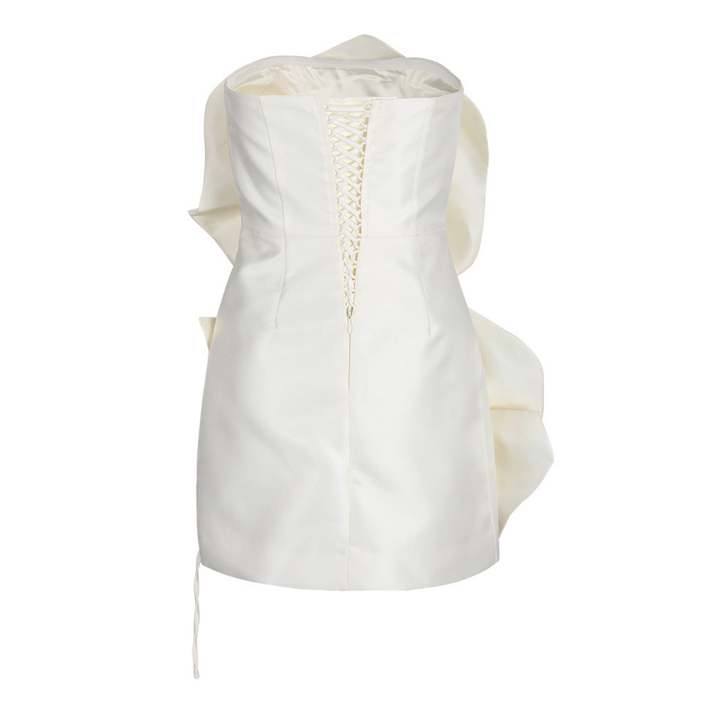 Anna | Women's White Strapless Mini Dress with Flower Details