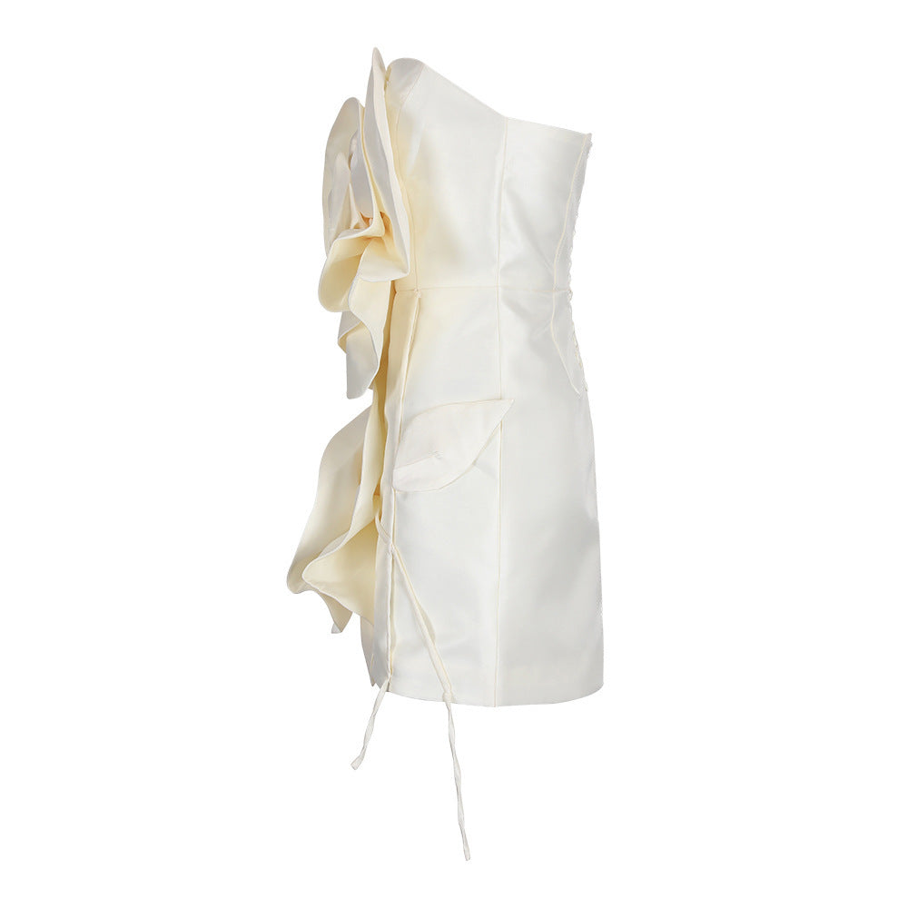 Anna | Women's White Strapless Mini Dress with Flower Details